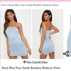 Dusty Blue Faux Suede Bandeau Bodycon Dress